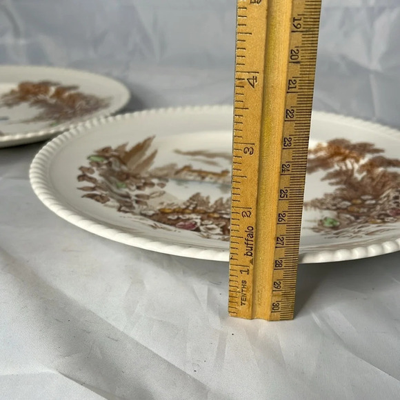 VINTAGE Castle On The Lake Johnson Bros England 2 Dinner Plates Ironstone Brown - Picture 8 of 10